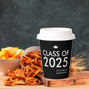 Modern Black White Personalized Graduation Party Paper Cups