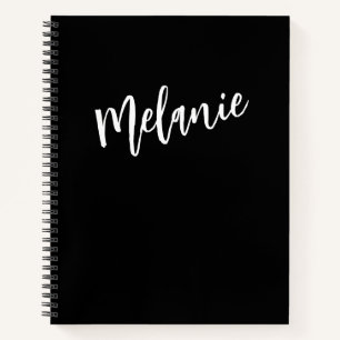 Modern Black White Personalized Monogram Name  Notebook