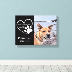 Modern Black White Pet Memorial Photo Keepsake Canvas Print