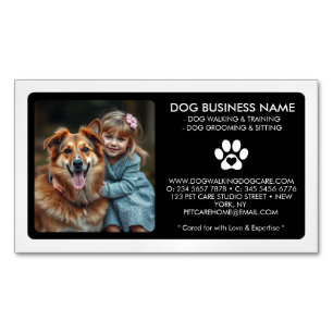 Modern Black White Pet Sitting custom Photo Magnetic Business Card