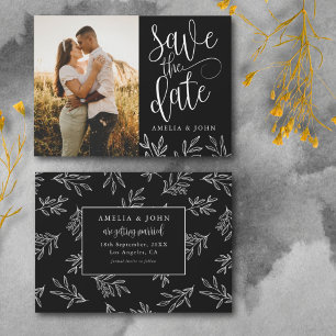 Modern Black & White Photo Botanic Save the Date