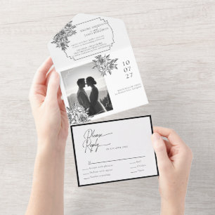 Modern black & white photo calligraphy script all in one invitation