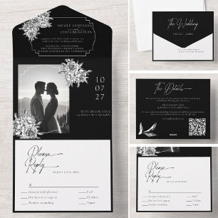 Modern black white photo calligraphy script all in one invitation