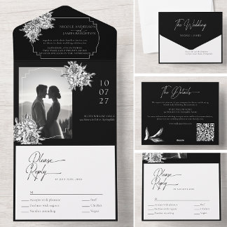Modern black white photo calligraphy script all in one invitation