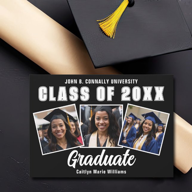 Modern Black White Photo Collage Graduation Announcement (Creator Uploaded)