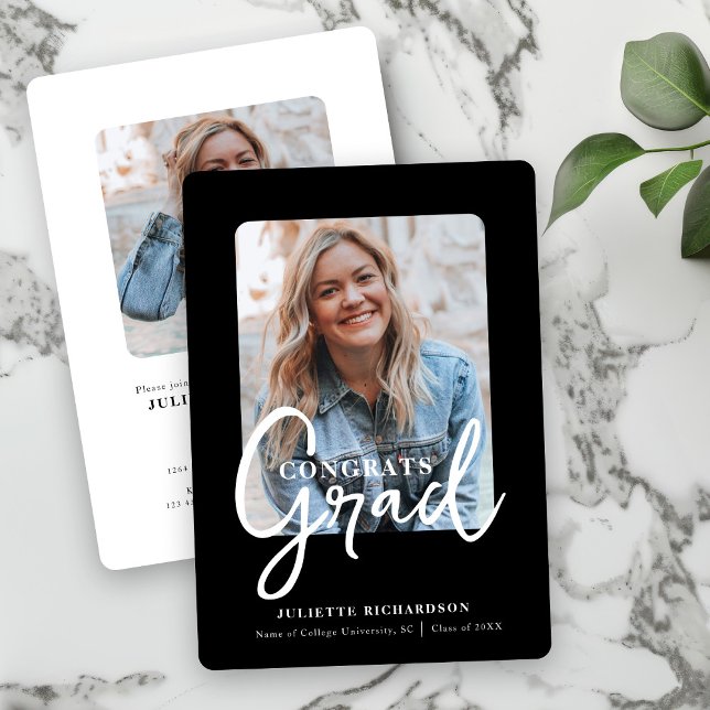 Modern Black White Photo College Graduation Party Invitation (Creator Uploaded)