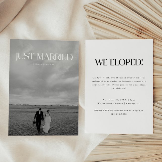 Modern Black & White Photo Elopement Wedding Party Invitation (Creator Uploaded)