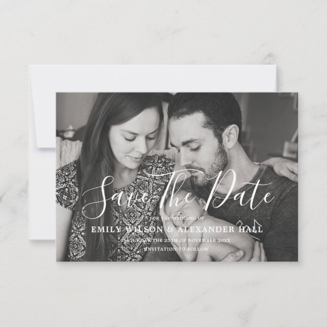 Modern Black & White Photo Family Save The Date (Front)
