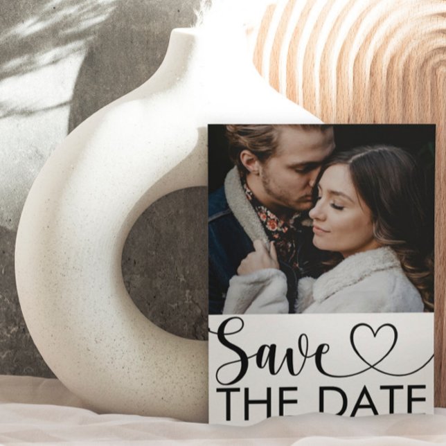 Modern Black & White Photo Flat Save The Date Card (Creator Uploaded)
