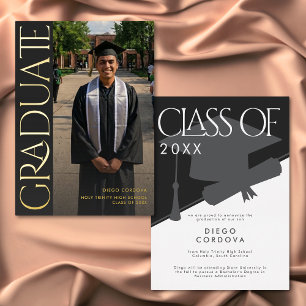Modern Black White Photo Foil Grad Announcement