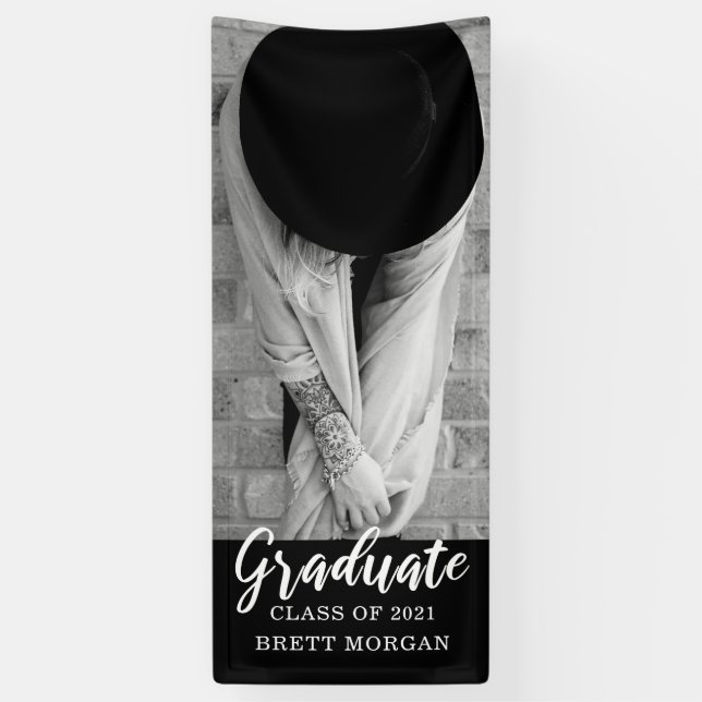 Modern Black White Photo Graduation Announcement Banner (Vertical)
