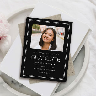 Modern Black White Photo Graduation Announcement Postcard