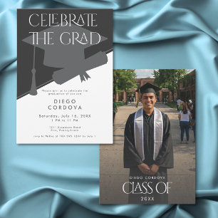 Modern Black White Photo Graduation Party Invitation