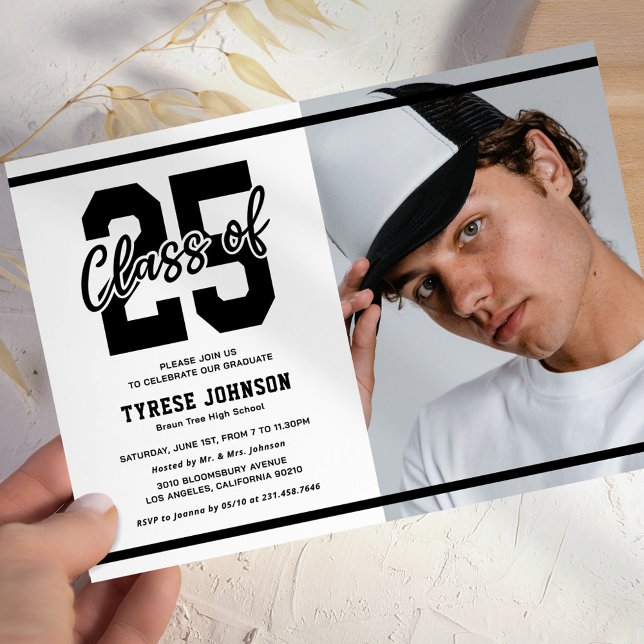 Modern Black White Photo Graduation Party Invitation (Creator Uploaded)