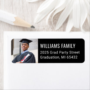Modern Black White Photo Graduation Return Address