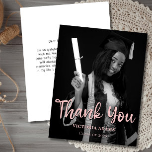 Modern Black White Photo Graduation Thank You Card