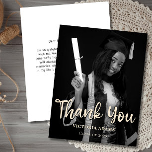 Modern Black White Photo Graduation Thank You Card