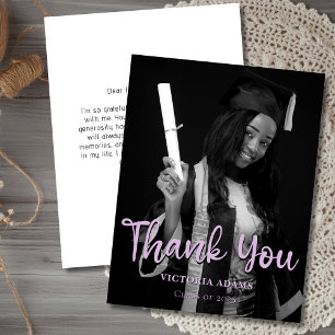 Modern Black White Photo Graduation Thank You Card
