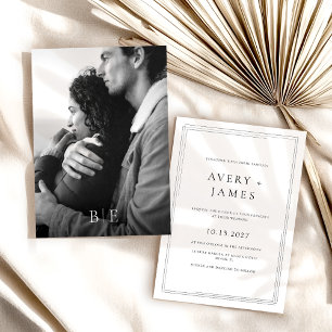 Modern Black White Photo Minimalist Wedding Invitation