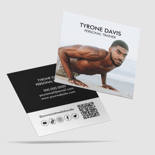 Modern Black White Photo Qr Code Social Media Icon Square Business Card (Modern Black White Photo Qr Code Social Media Icon Square Business Card
)