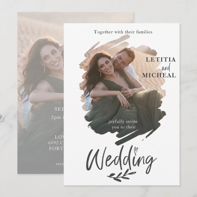 Modern Black & White Photo Wedding Invitation (Front/Back)