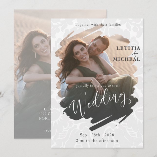 Modern Black & White Photo Wedding Invitation (Front/Back)