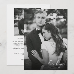 Modern Black White Photo Wedding Thank You Cards
