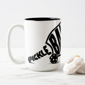 Modern Black White Pickleball Paddle Two-Tone Coffee Mug
