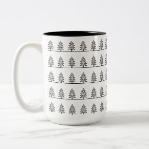 Modern Black & White Pine Tree Forest Holiday Two-Tone Coffee Mug