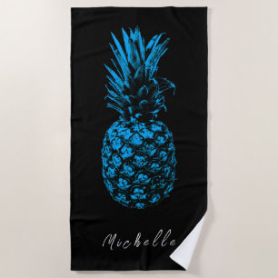 Modern black white Pineapple Custom Beach Towel