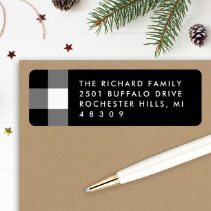 Modern Black White Plaid Christmas Address