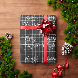 Modern BLACK WHITE Plaid Christmas Holiday GIFT Wrapping Paper
