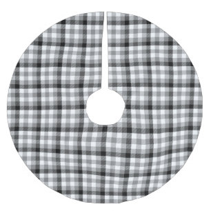 Modern black white plaid gingham graphic pattern brushed polyester tree skirt