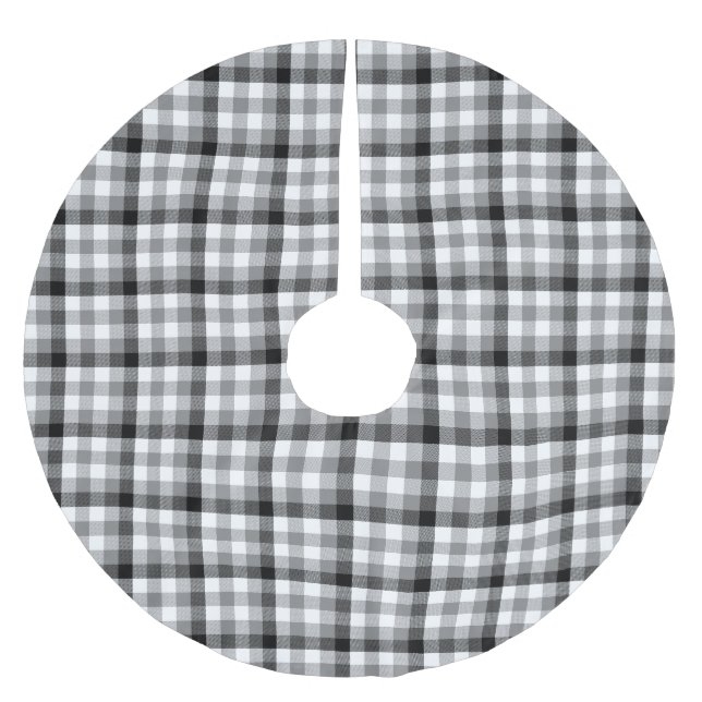 Modern black white plaid gingham graphic pattern brushed polyester tree skirt (Front)