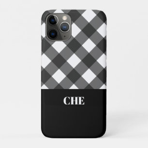 Modern Black White Plaid Monogram Case-Mate iPhone Case