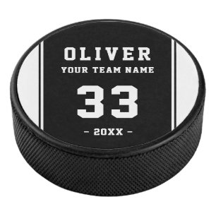 Modern Black White Player Name Number Team Hockey Puck