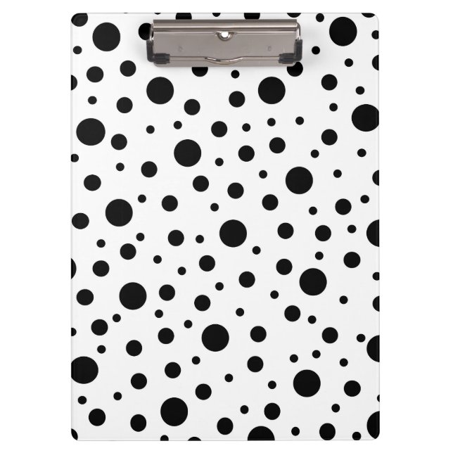 Modern Black White Polka Dot Clipboard (Front)