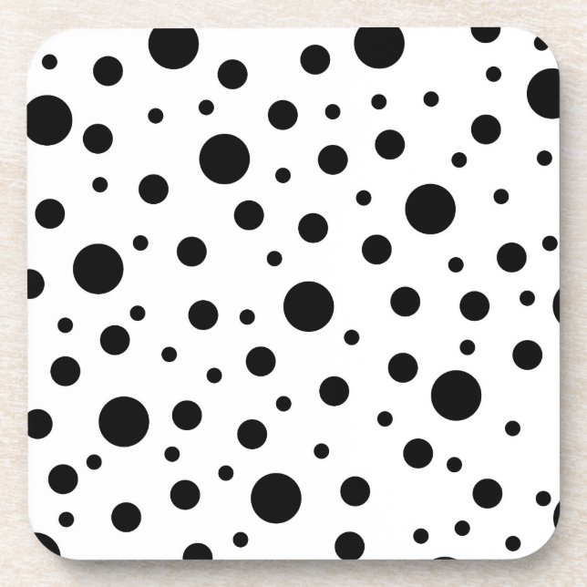 Modern Black White Polka Dot Coaster (Front)