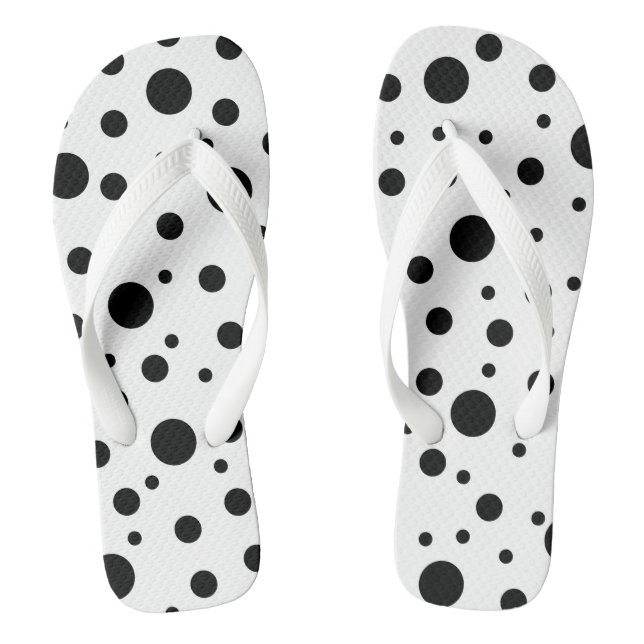 Modern Black White Polka Dot Jandals (Footbed)