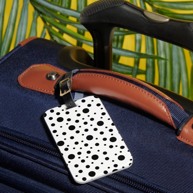 Modern Black White Polka Dot Luggage Tag (Front Insitu 1)