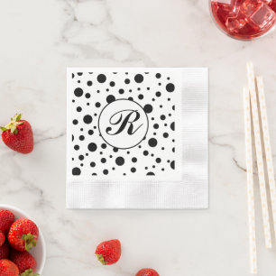 Modern Black White Polka Dot Monogram Napkin