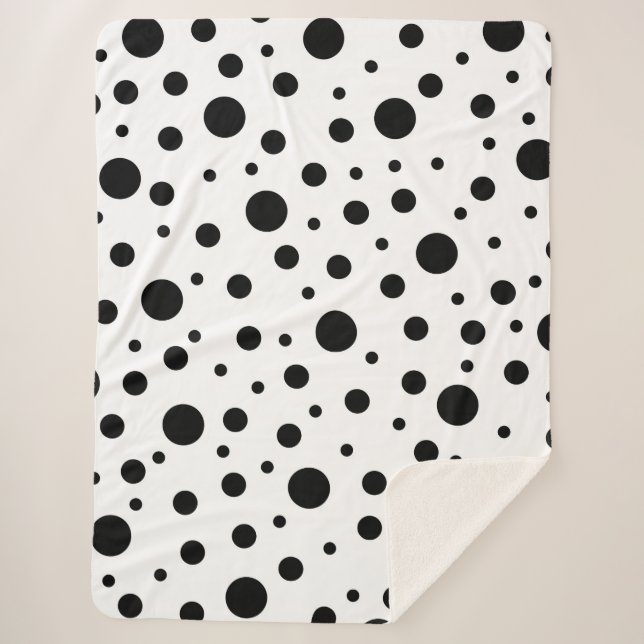 Modern Black White Polka Dot Sherpa Blanket (Front)