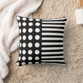 Modern Black White Polka Dots And Stripes Pattern Cushion (Blanket)