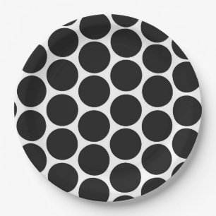 MODERN BLACK, WHITE POLKA DOTS PAPER PLATE