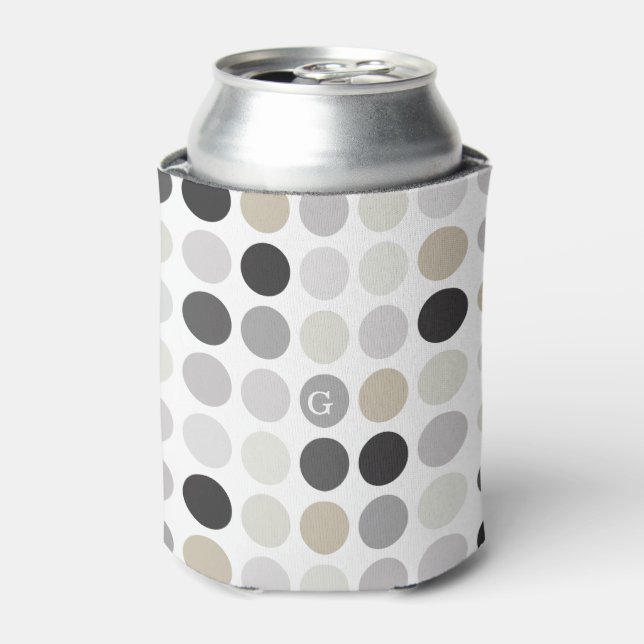Modern black white polka dots pattern monogram can cooler (Can Front)