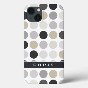 Modern black white polka dots pattern monogram iPhone 13 case