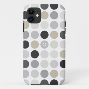 Modern black white polka dots pattern monogram Case-Mate iPhone case