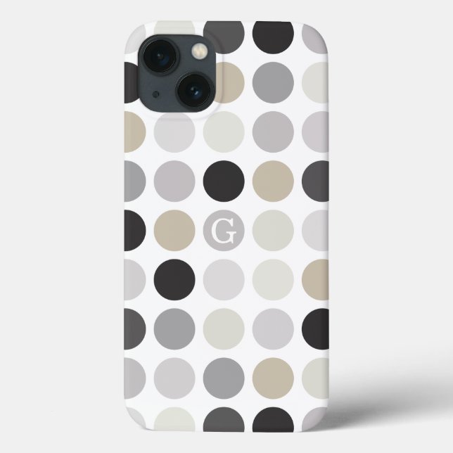 Modern black white polka dots pattern monogram Case-Mate iPhone case (Back)