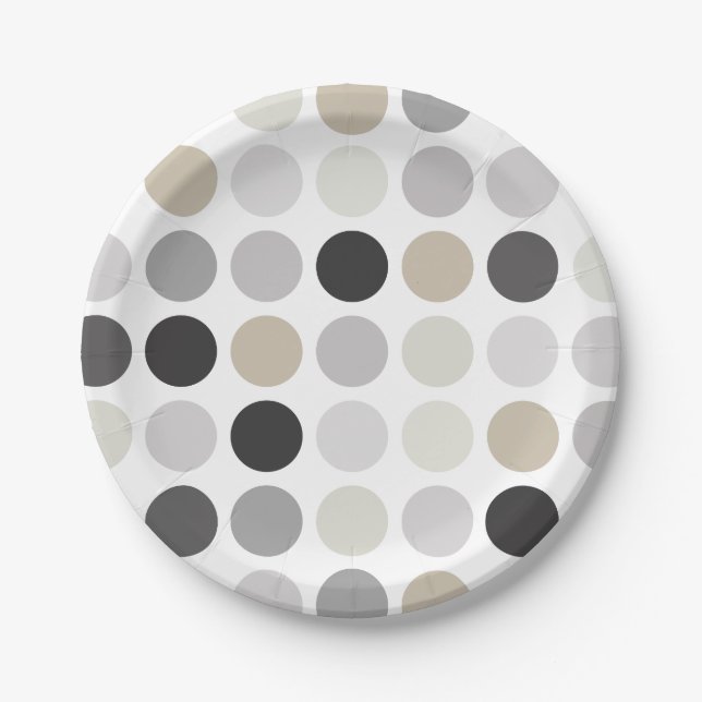Modern black white polka dots pattern monogram paper plate (Front)