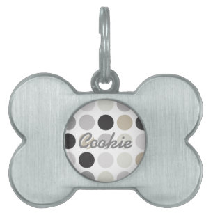 Modern black white polka dots pattern monogram pet name tag